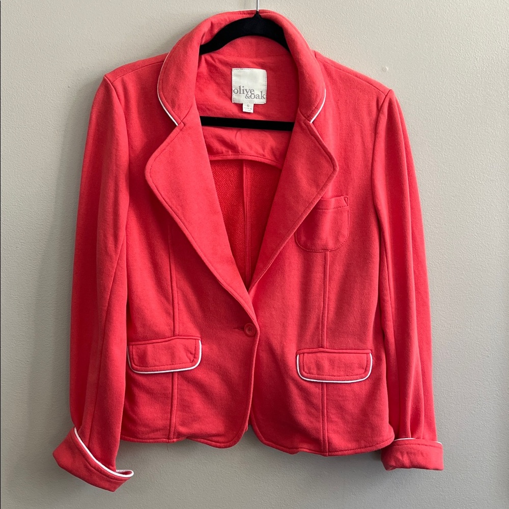 Olive & Oak coral one button cotton blazer sz small